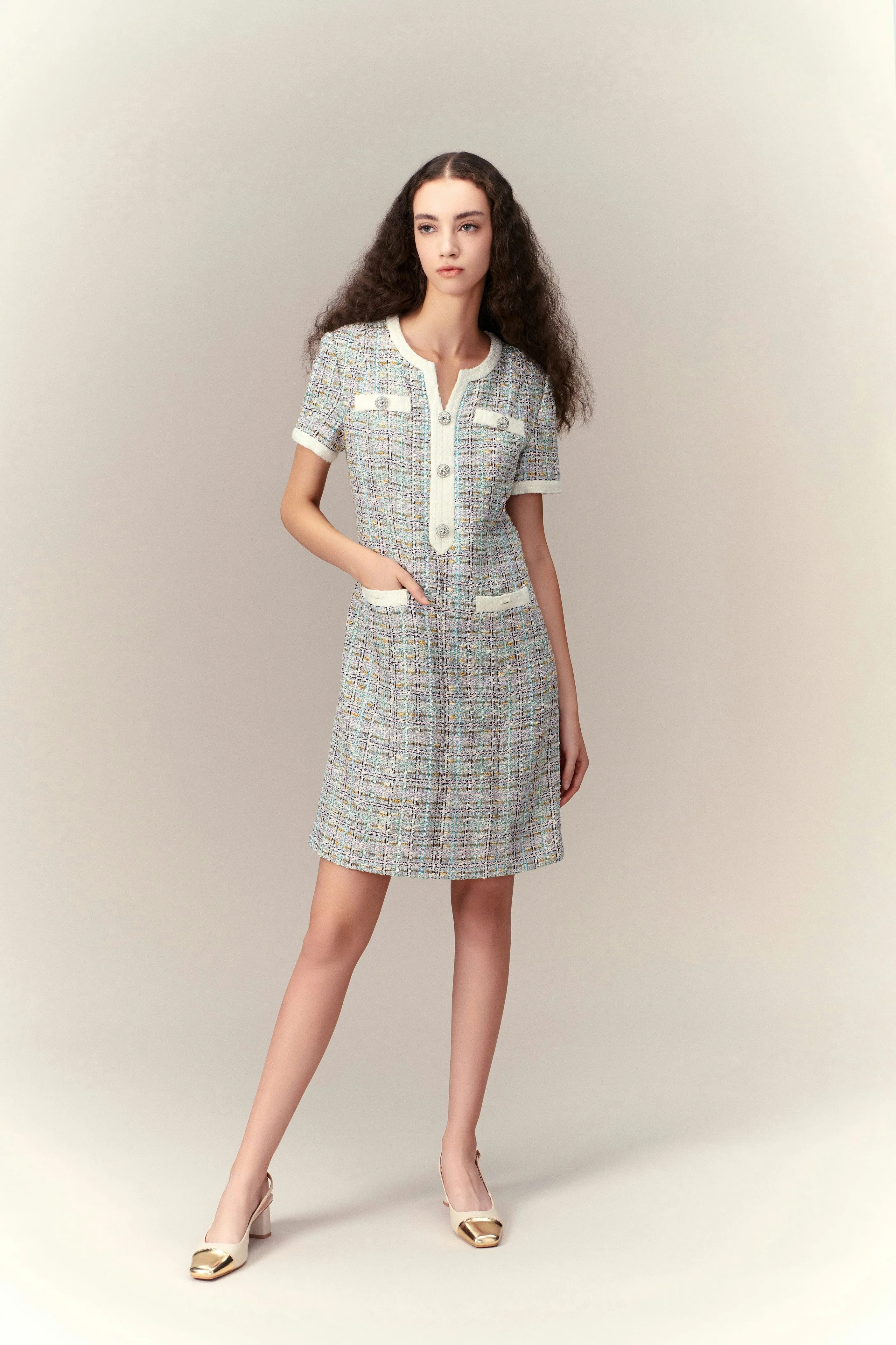 Party Guest CompressionKnit Lurex Classy Check Tweed Dress