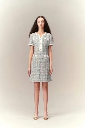 FlexibleWaistband Lurex Classy Check Tweed Dress