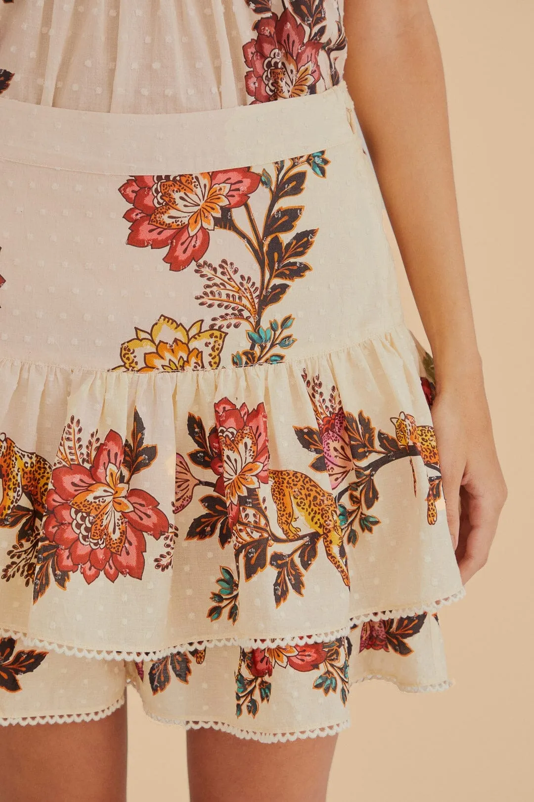Sand Leopard Flowers Mini Skirt Limited Release Effortless Wear