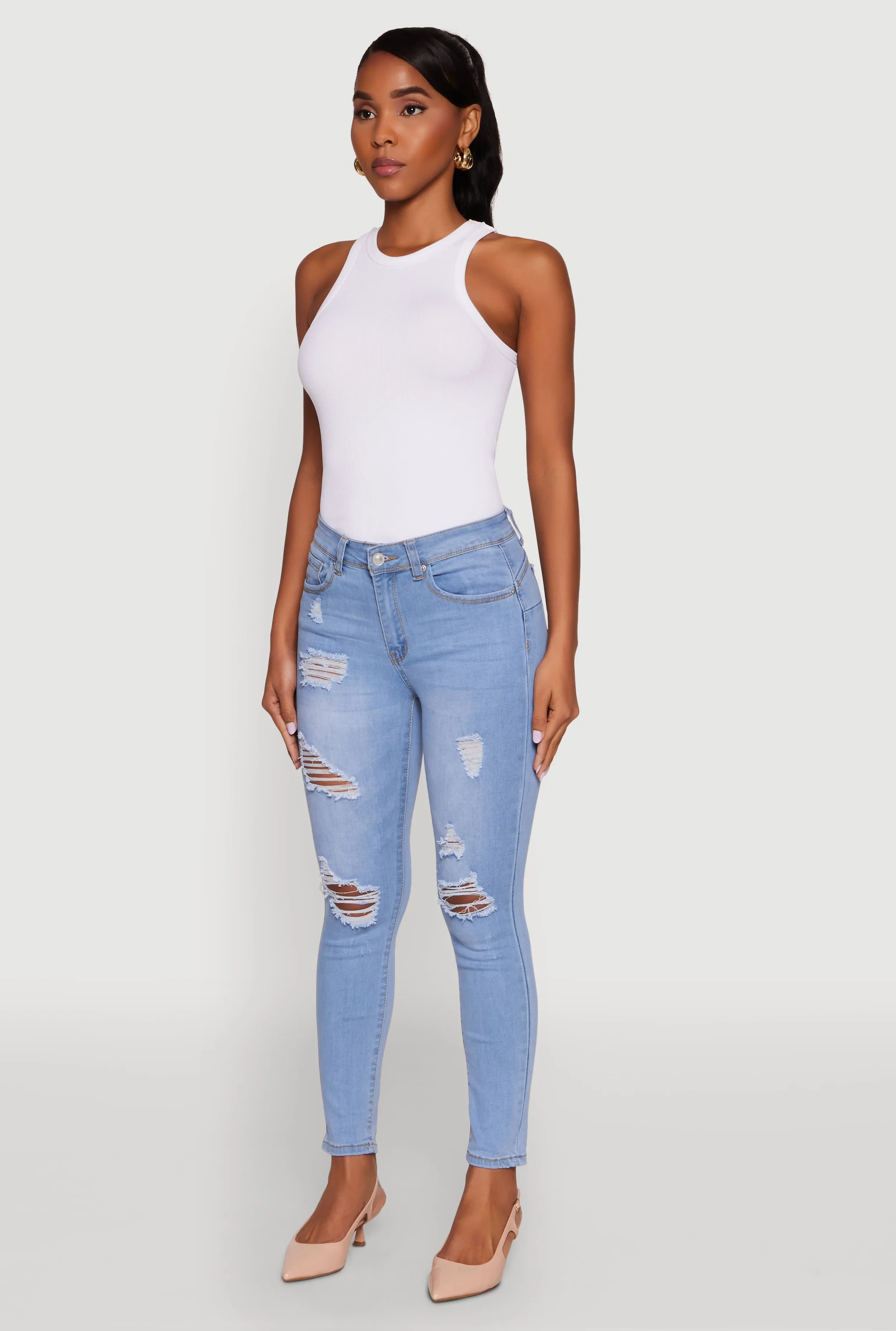 Weekend Style Casual Parent Style WAX Mid Rise Distressed Jeans