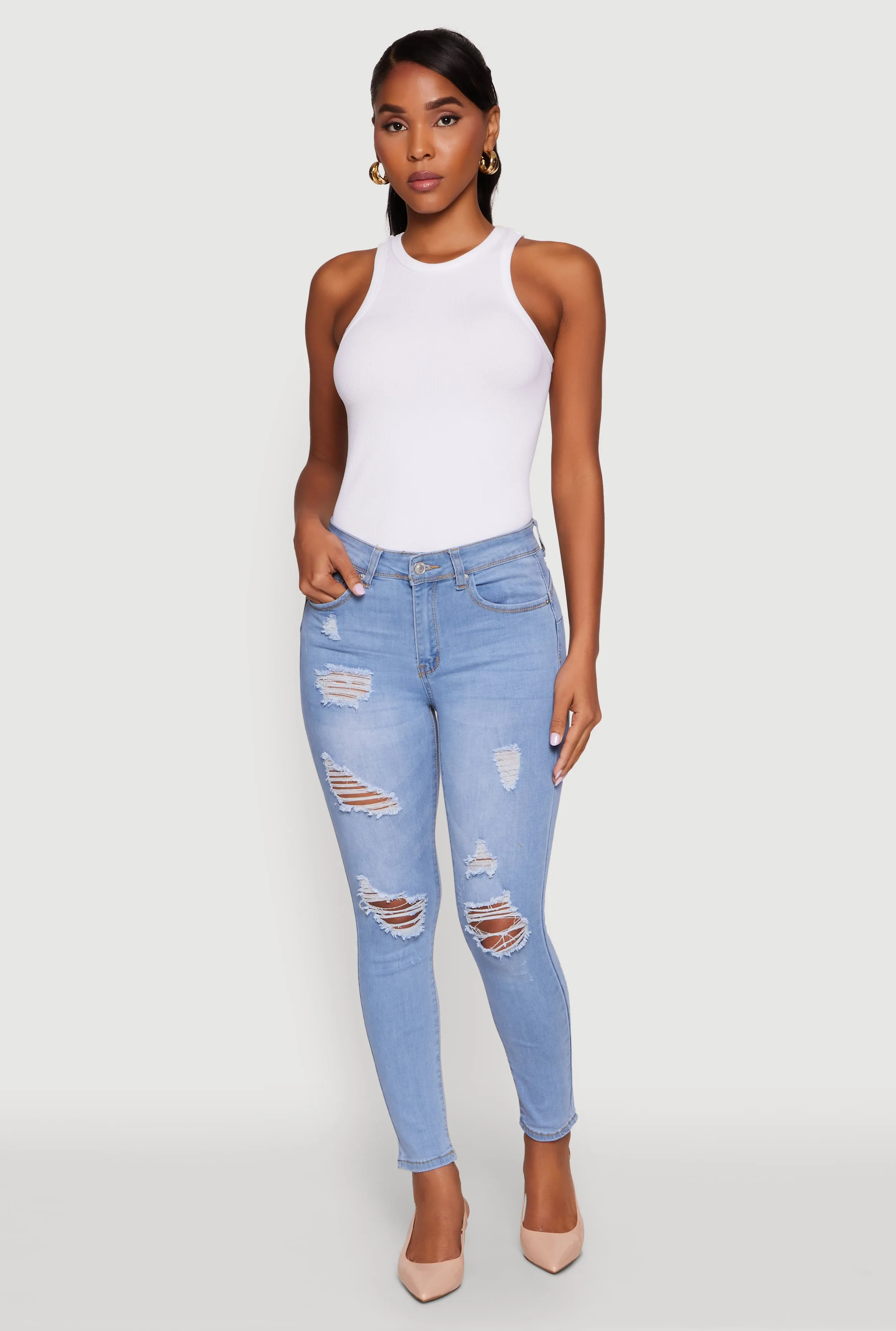 WAX Mid Rise Distressed Jeans All Day Comfort Design Customizable Fit