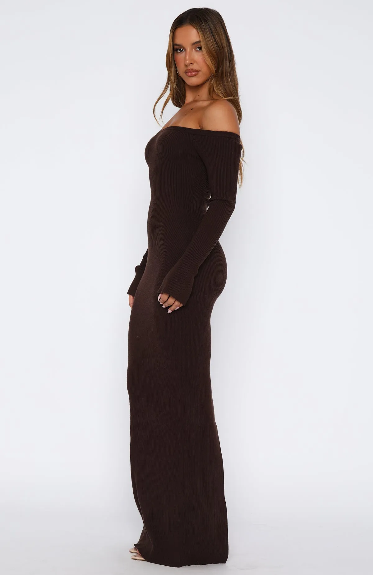 Star Studded Long Sleeve Knit Maxi Dress Chocolate Jewel tone ThermalRegulating Layer