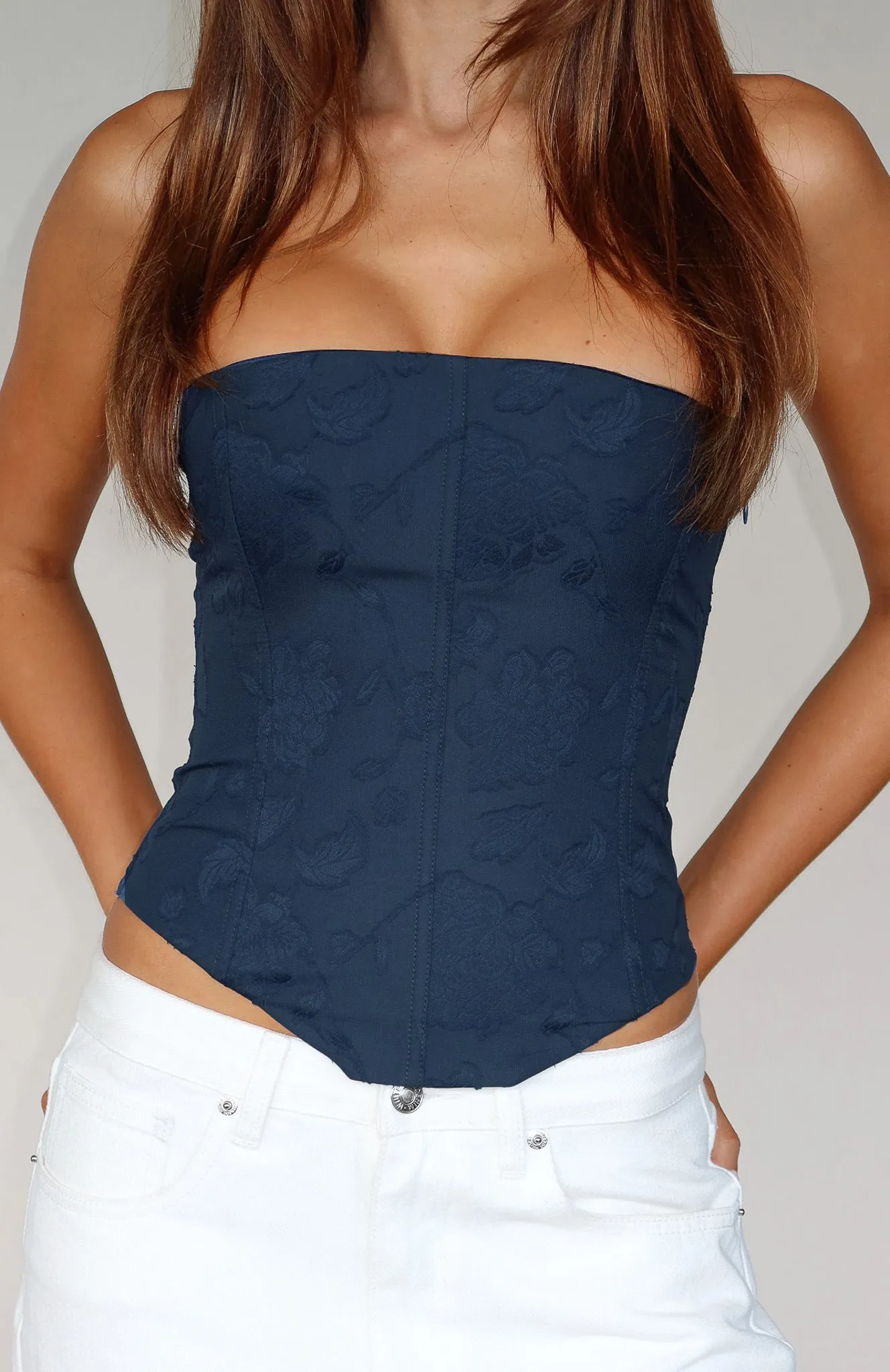 Flowing Design Reverseble Design In The Mirror Strapless Bustier Navy