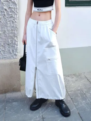 Modern Edge Front Zipper Elastic Waist Skirt