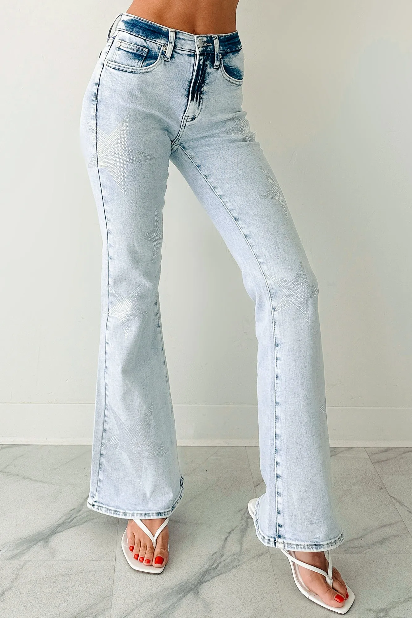 Fade Resistant Treatment Gwen Tummy Control Saige Flare Star Jeans (Light)