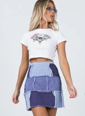 Catherine Patchwork Mini Skirt Denim Moisture Wicking Textile Detachable Tie