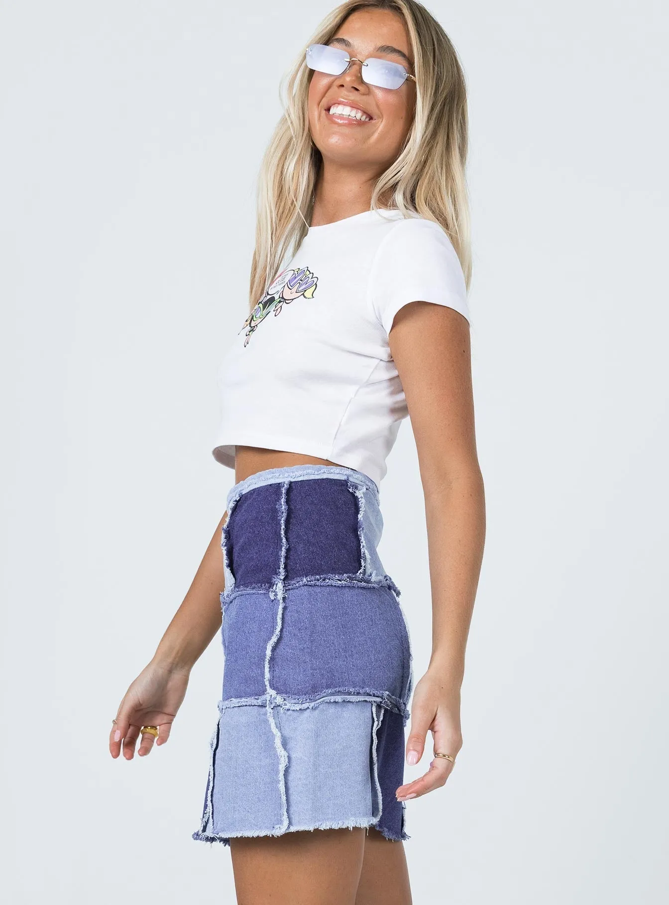 Young adult Statement Color Catherine Patchwork Mini Skirt Denim