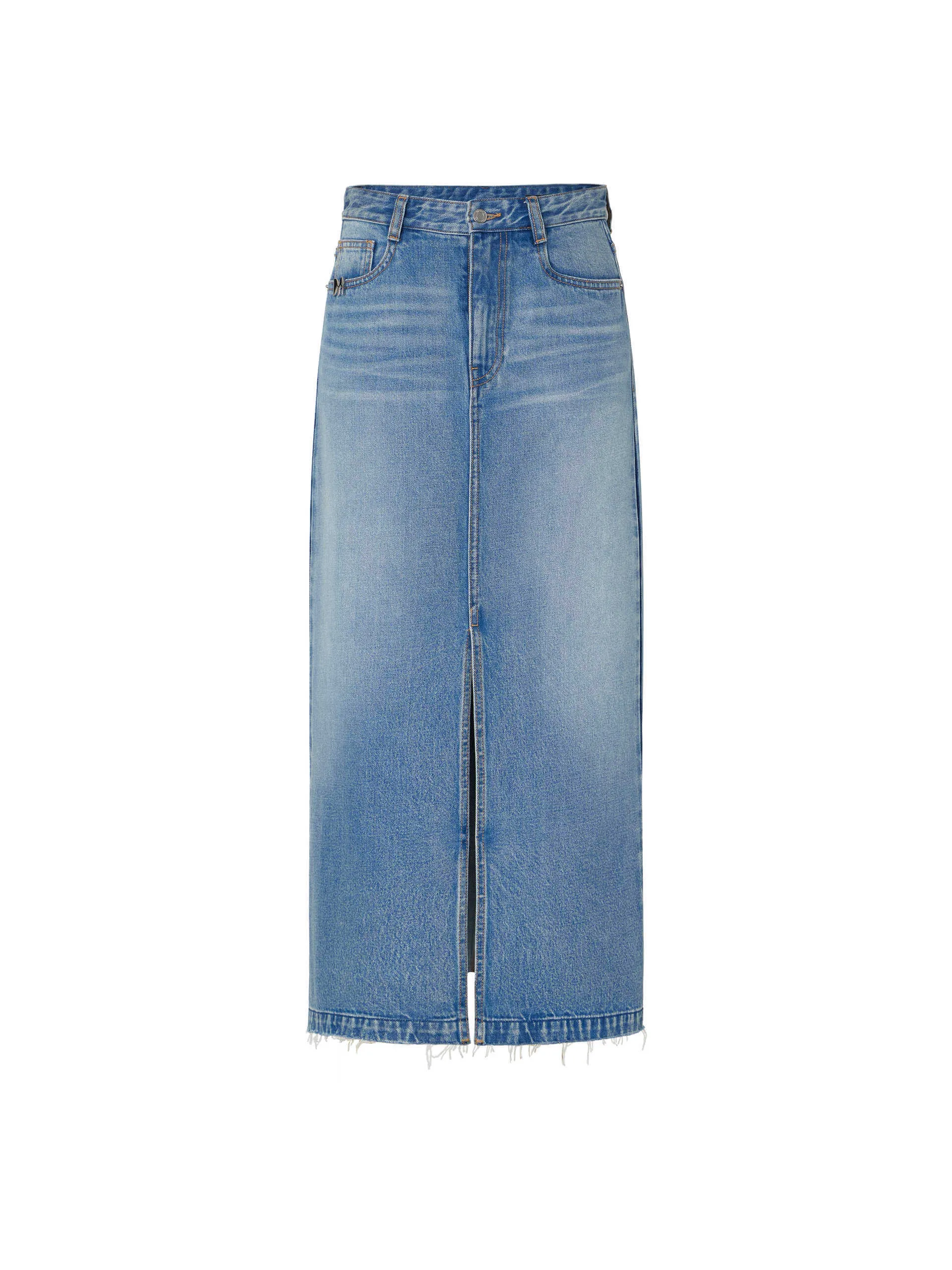 High End Quality Slit Detailed Maxi Denim Skirt
