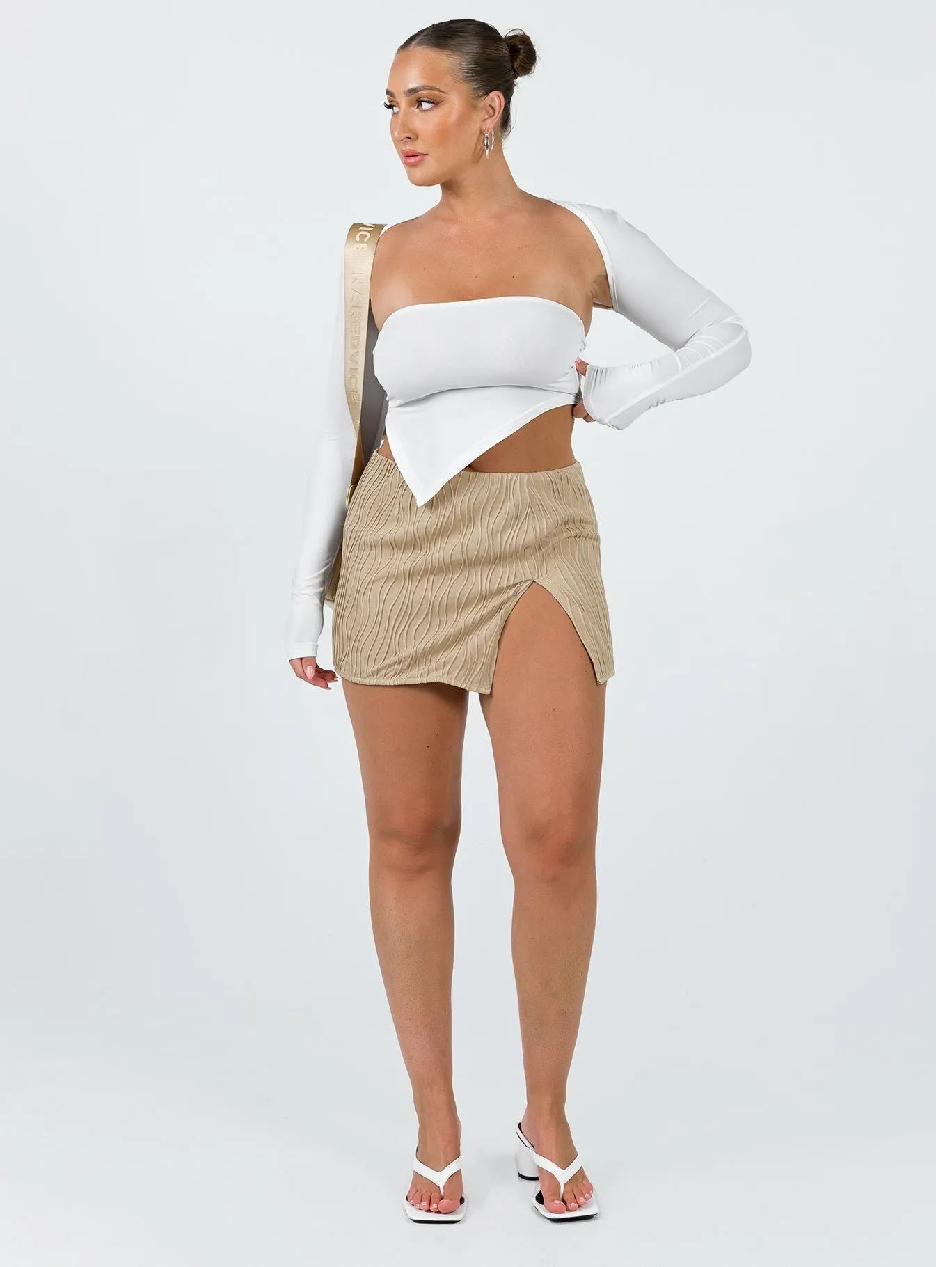 Cambor Mini Skirt Beige Simple Comfort Drawstring closure