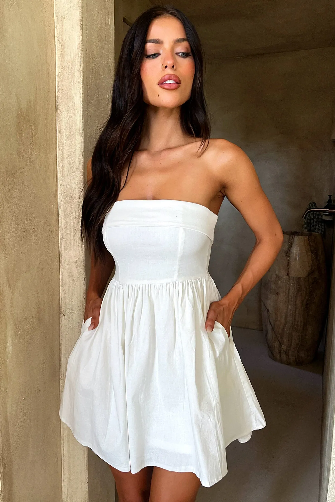 Cornell Mini Dress - White Charming Look Beat Glow
