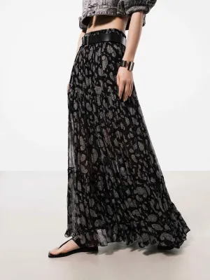 Pleated design Paisley Print Maxi Skirt