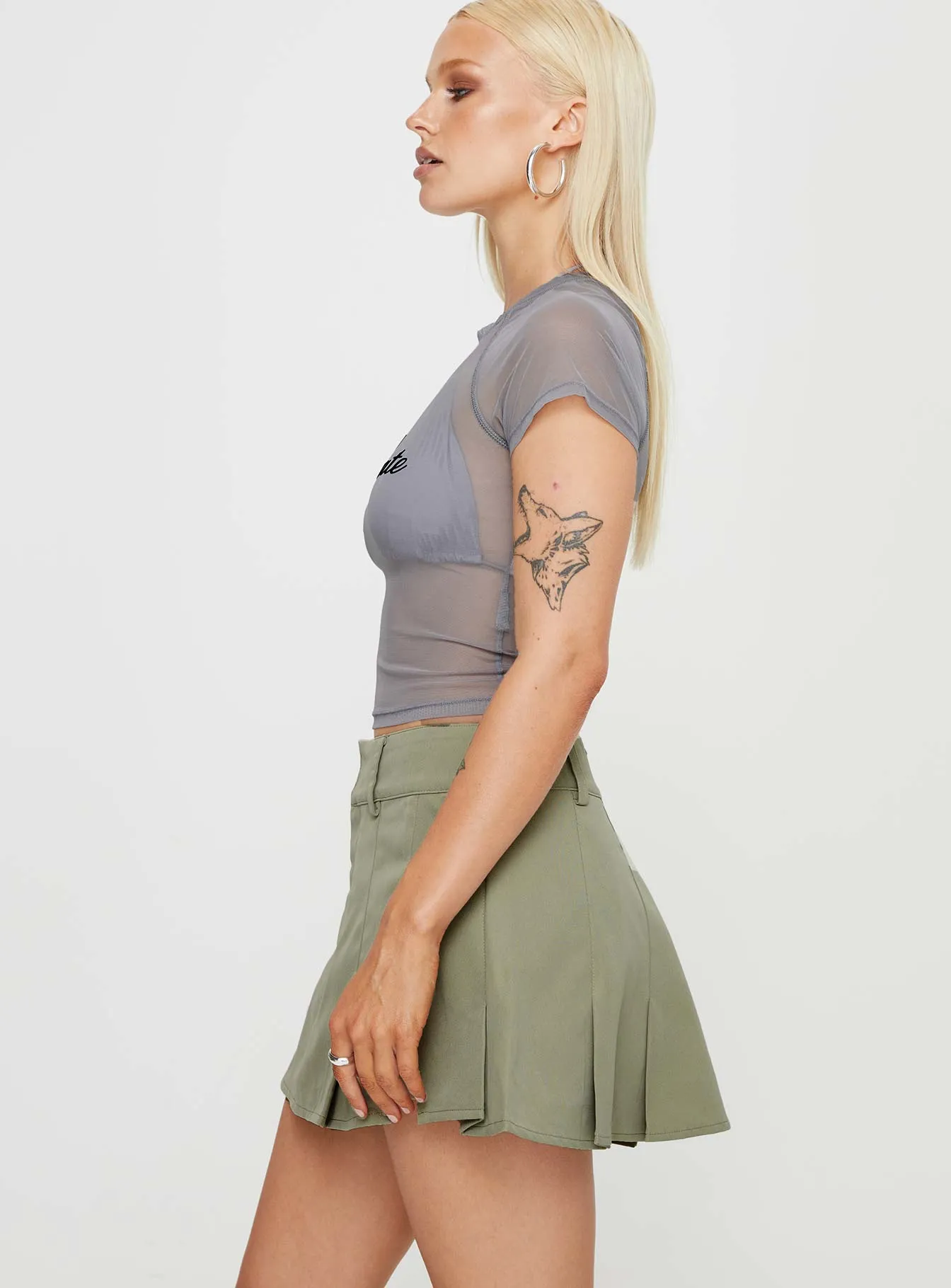 Abstract Motif Polished Look Calianna Pleated Mini Skort Green