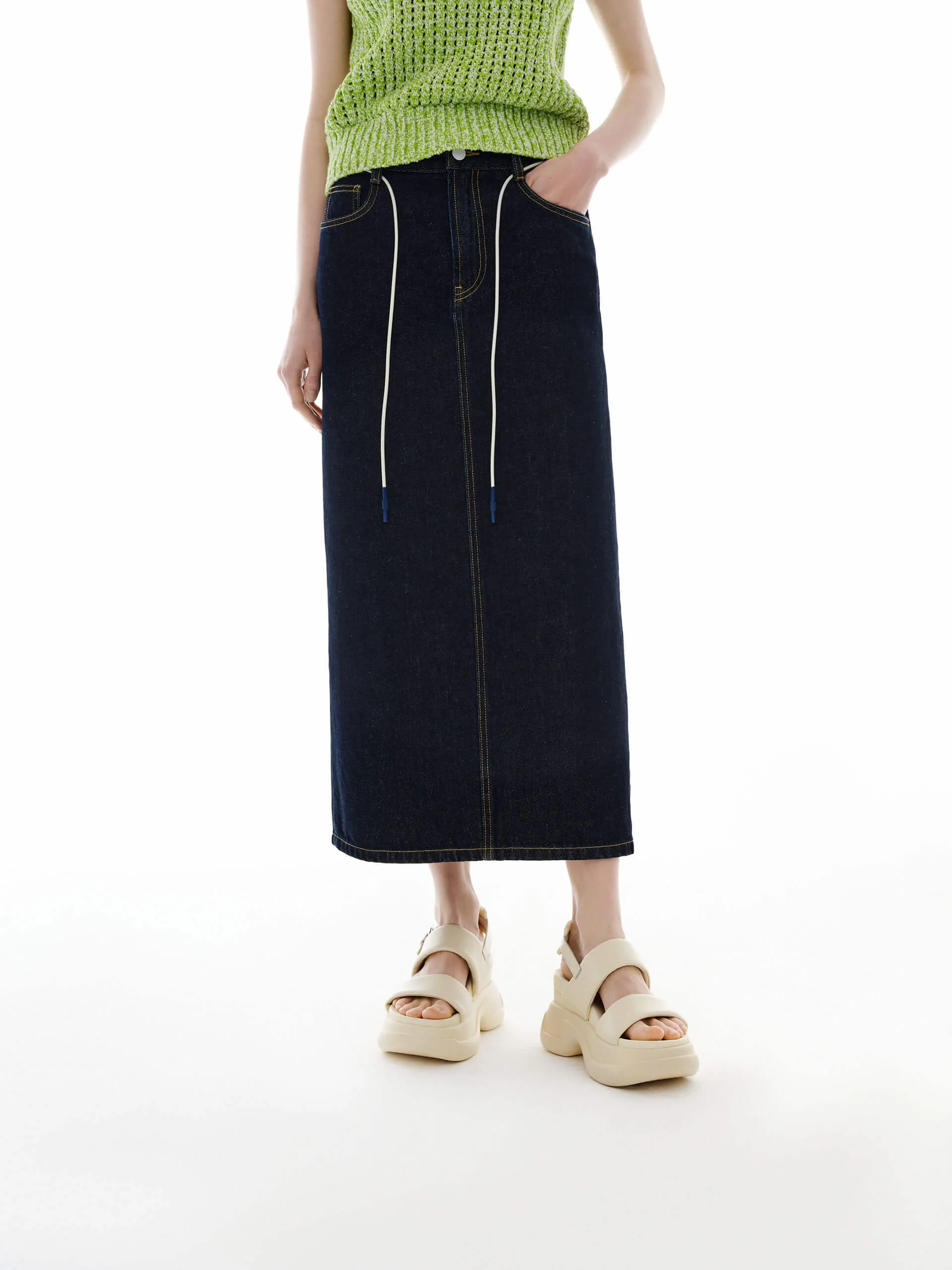 Water Resistant Denim style Back Slit Denim Skirt