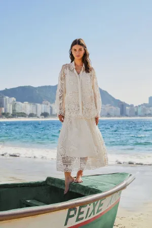 Reimagined Classic Off-White Swan Lake Guipure Midi Skirt