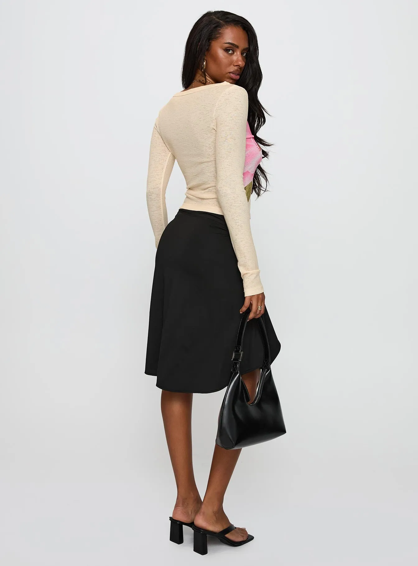 Esmeray Midi Skirt Black Pleated Construction