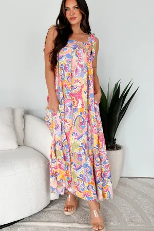 The flowing design of this dress provides plenty of movement while keeping you looking polished Cool Air Brunch In Bali Tie-Shoulder Paisley Maxi Dress (Multi)