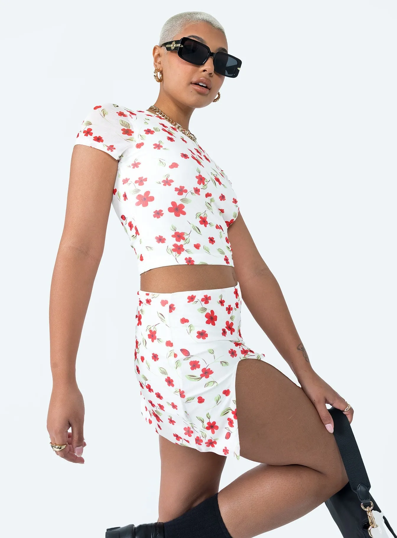Bold Move Mini Skirt White Floral City Look