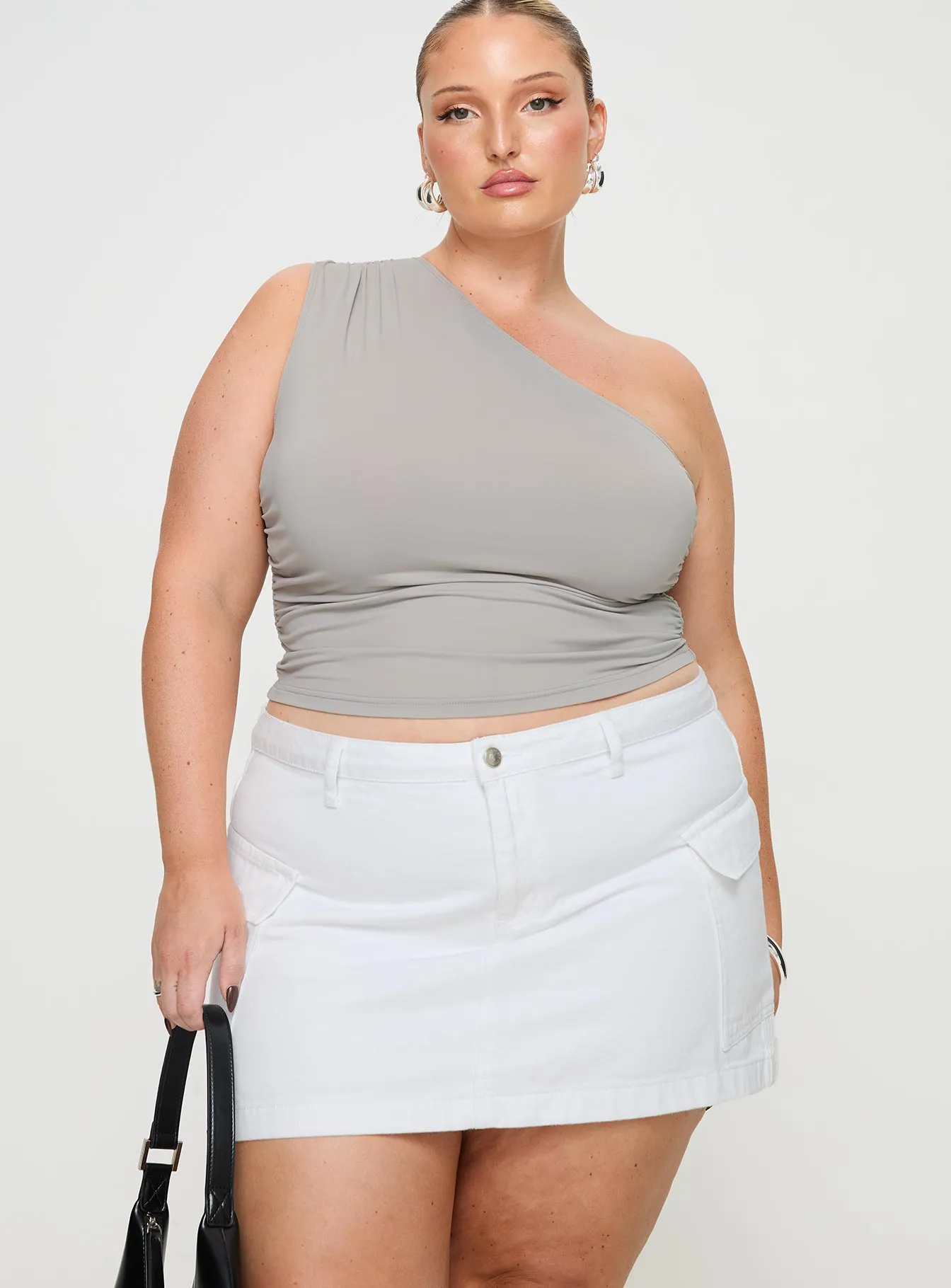 Lightweight Fabric Water Repellent Zakai Cargo Denim Mini Skirt White Denim Curve
