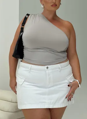 Non Irritating Seams Statement Piece Zakai Cargo Denim Mini Skirt White Denim Curve