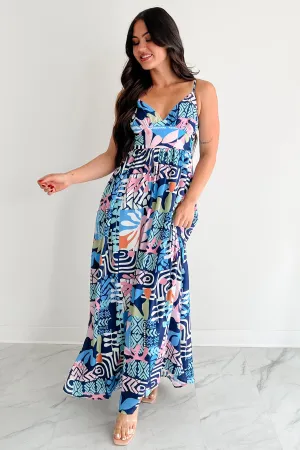 Relentlessly Bold Sleeveless Abstract Maxi Dress (Navy) chiffon flow holiday vibe