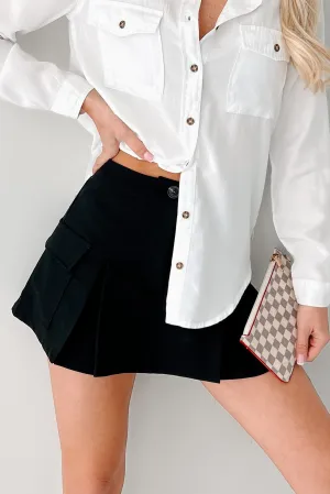 Focused and Fierce Pleated Cargo Mini Skort (Black) elastic waistband