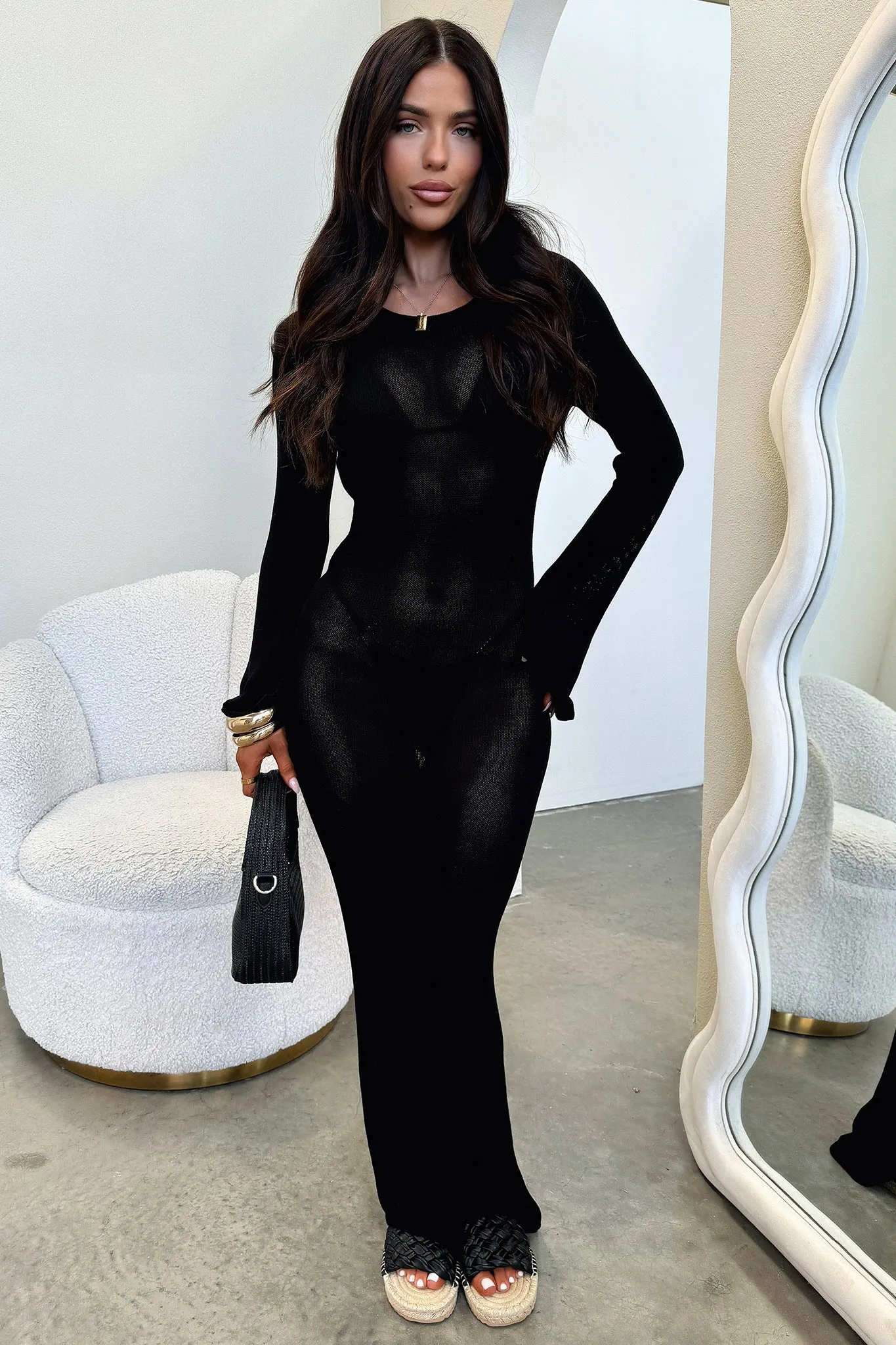 Annem Long Sleeve Maxi Dress - Black Star Glow
