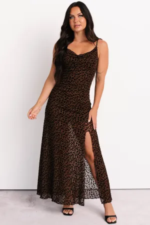 Flower Lane Whether worn for a casual day out or an evening event this maxi dress always looks chic Stand On That Cowl Neck Leopard Maxi Dress (Brown)