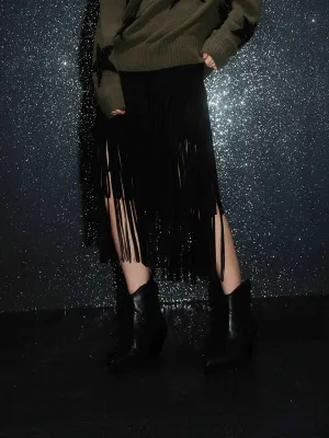 Smooth Feel Fringed Detail Midi Skirt