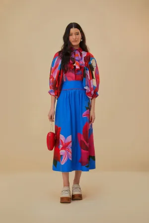 Everyday Line Watercolor Floral Blue Midi Skirt