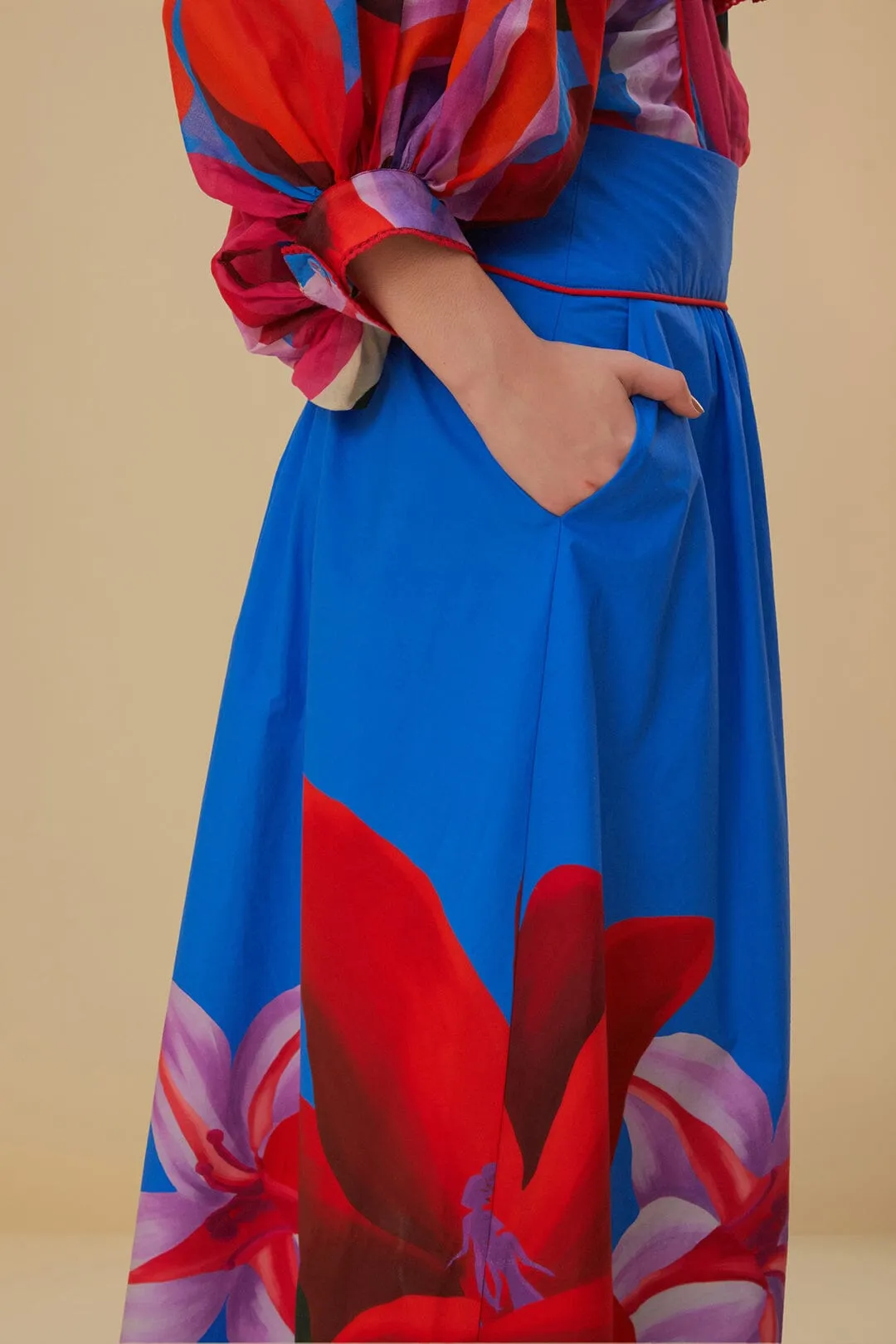 Midi length Watercolor Floral Blue Midi Skirt