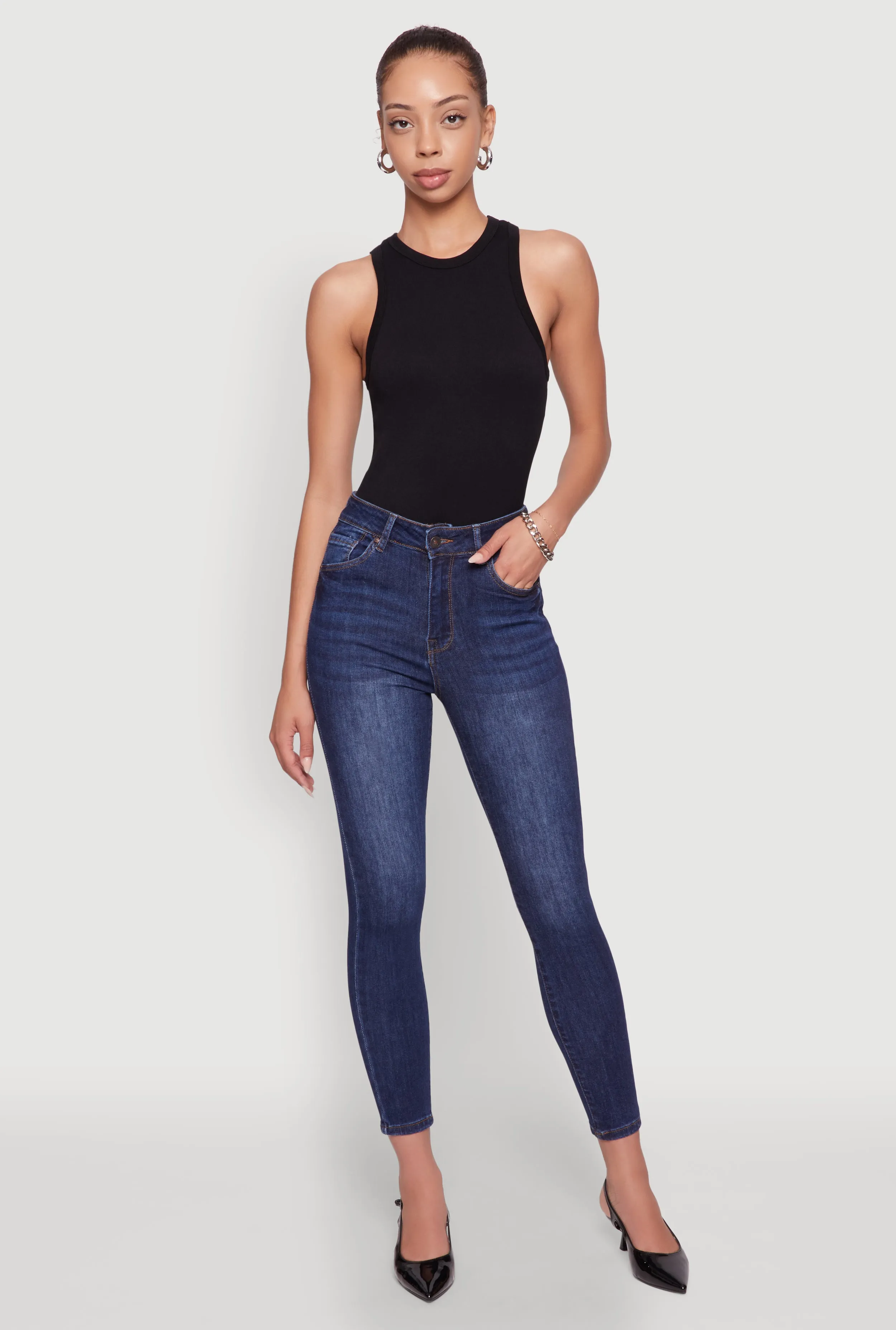 Fashion Lover Youth Style Smooth Brunch Outfit Night Out WAX High Rise Solid Cropped Skinny Jeans