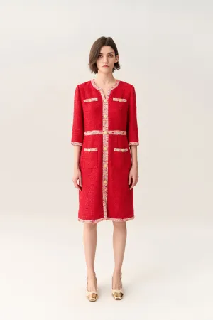 Winner Vibe Three-quarter Sleeve Slit Pocket Tweed Dress