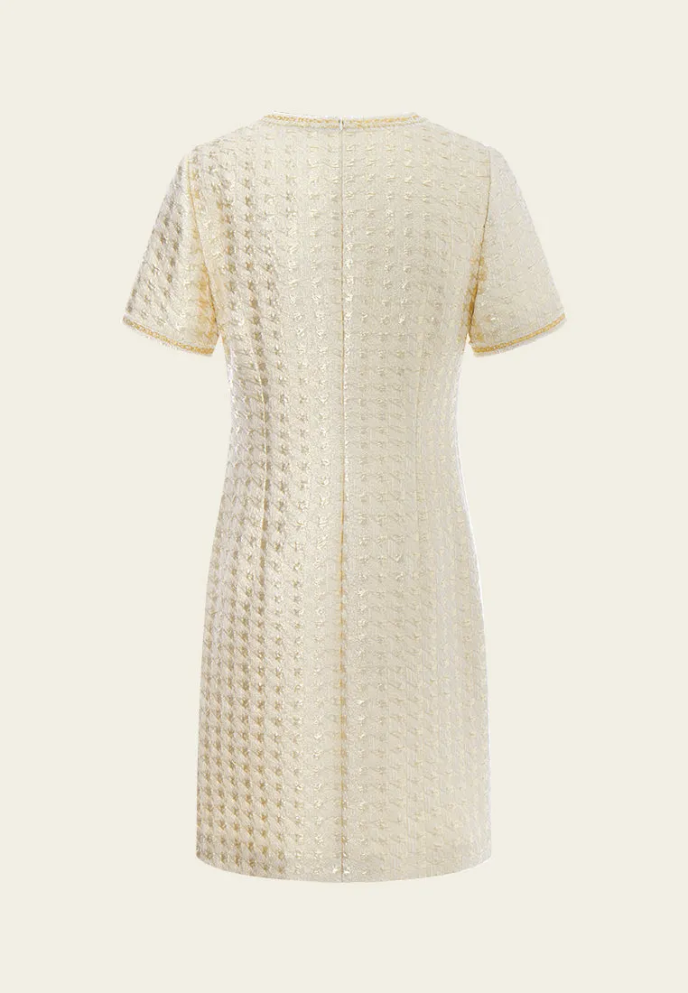 quick dry Embossed Jacquard Embellished-trim Patch-pocket Dress