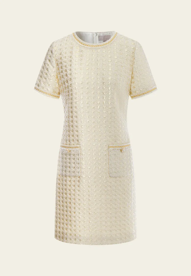 QuickReleaseClosures Embossed Jacquard Embellished-trim Patch-pocket Dress