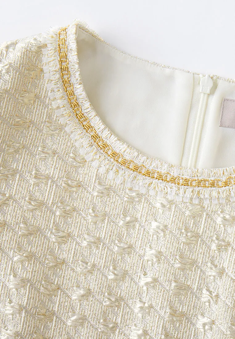 Embossed Jacquard Embellished-trim Patch-pocket Dress Bio Glow Weekend Look