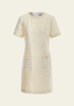 QuickReleaseClosures Embossed Jacquard Embellished-trim Patch-pocket Dress