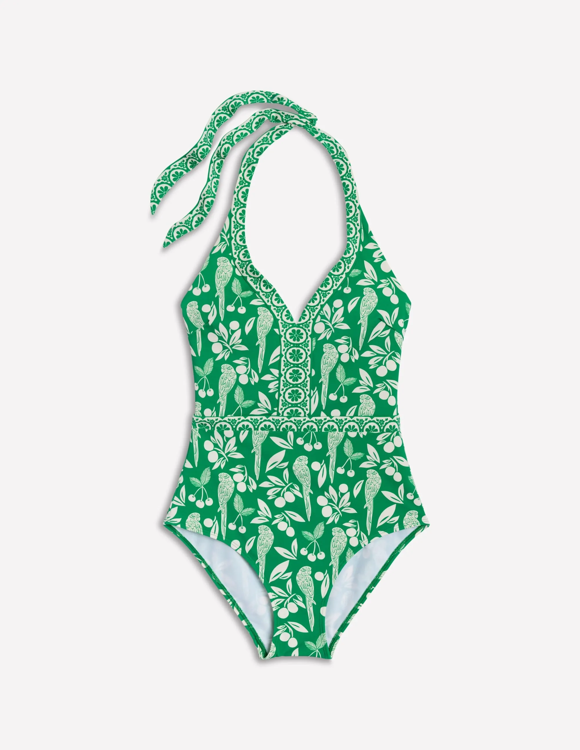 HighDensity Weave Ios V Panel Swimsuit-Rich Emerald, Ornate Tropics