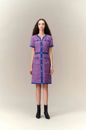 Romance Air SeamlessTransition Primary Color Illusion Chunky Woven Tweed Dress