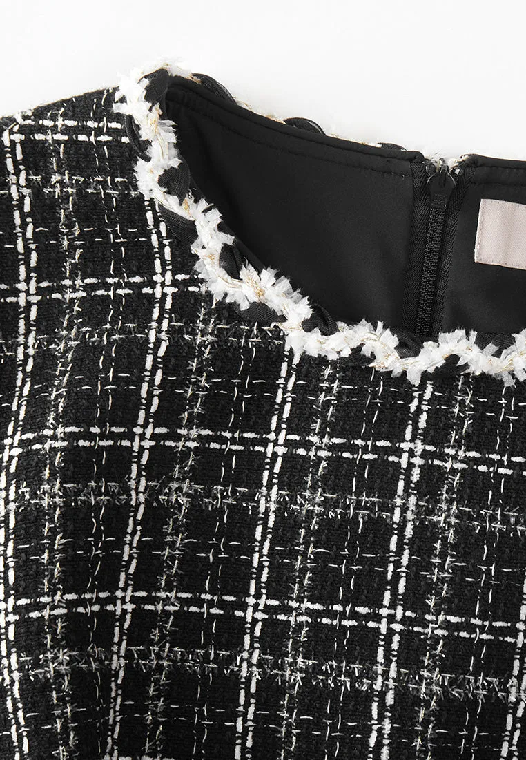 Plane Mood Handmade Glow Scallop-trim Checked Patch-pocket Dress