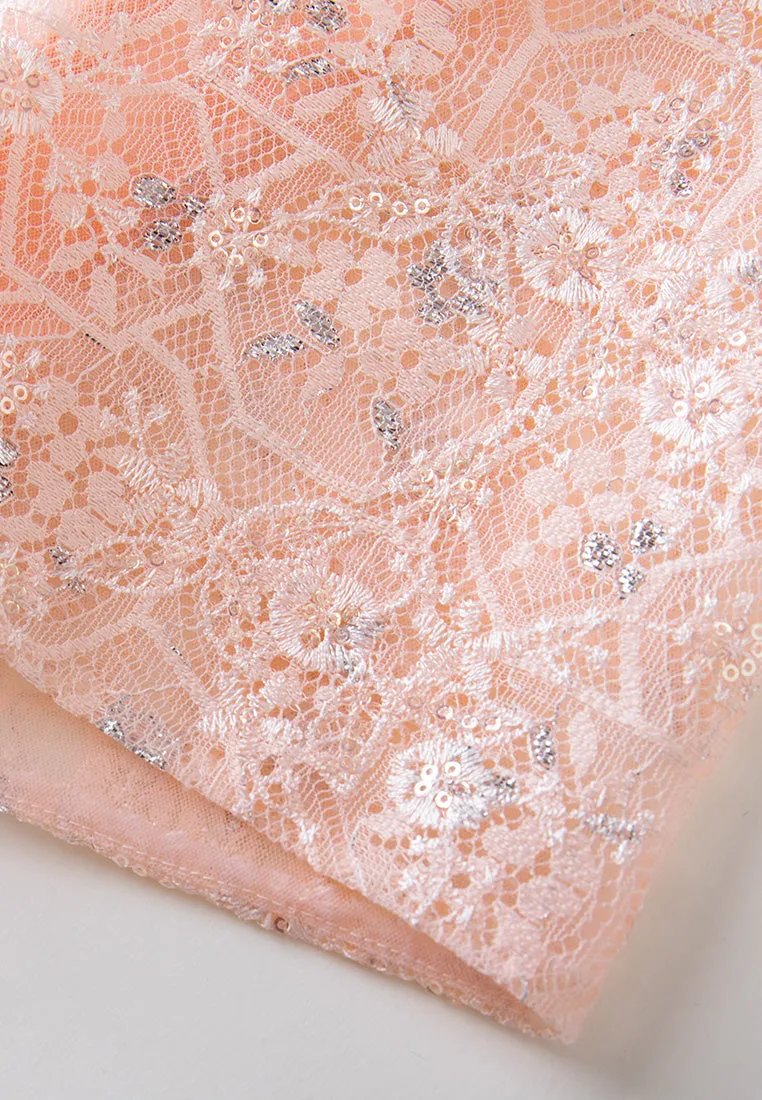 Belted Sequin-detail Lurex Mesh Lace Dress UltraSoft Texture outdoor mode