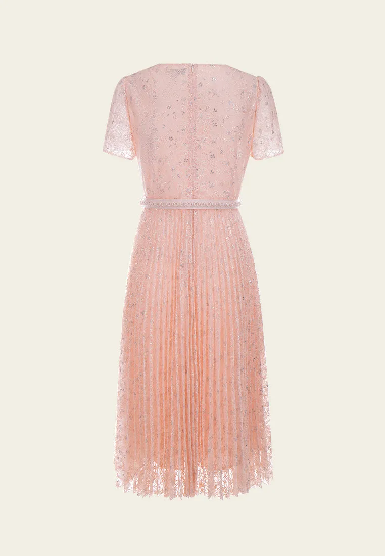 Water Soul Fantasy Mood Belted Sequin-detail Lurex Mesh Lace Dress