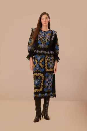 Iconic Style Black Richelieu Midi Skirt