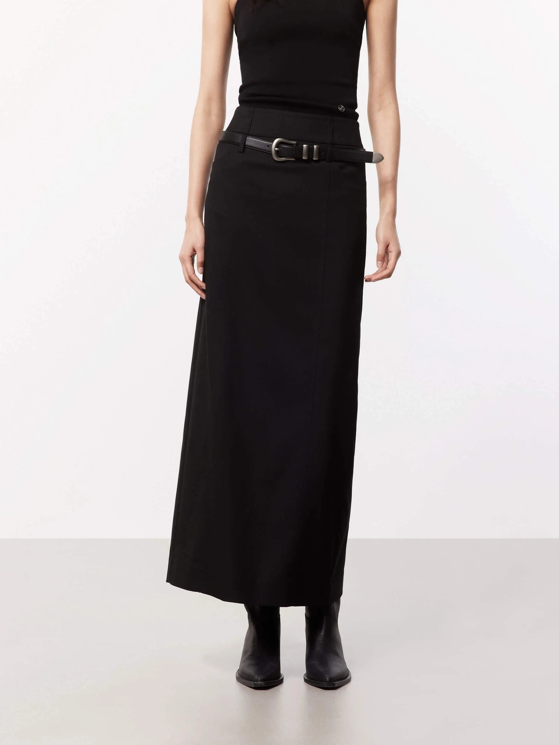 color block High Waist Tailored Slit Skirt