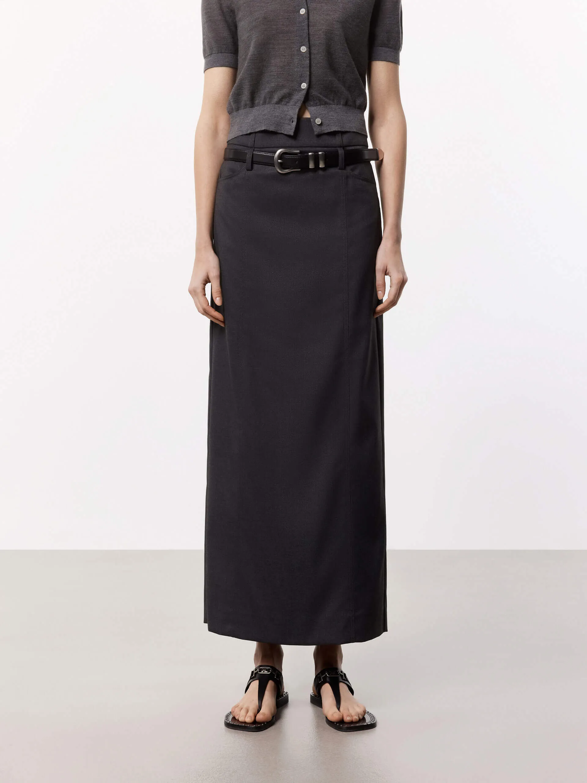 High Waist Tailored Slit Skirt Midi length