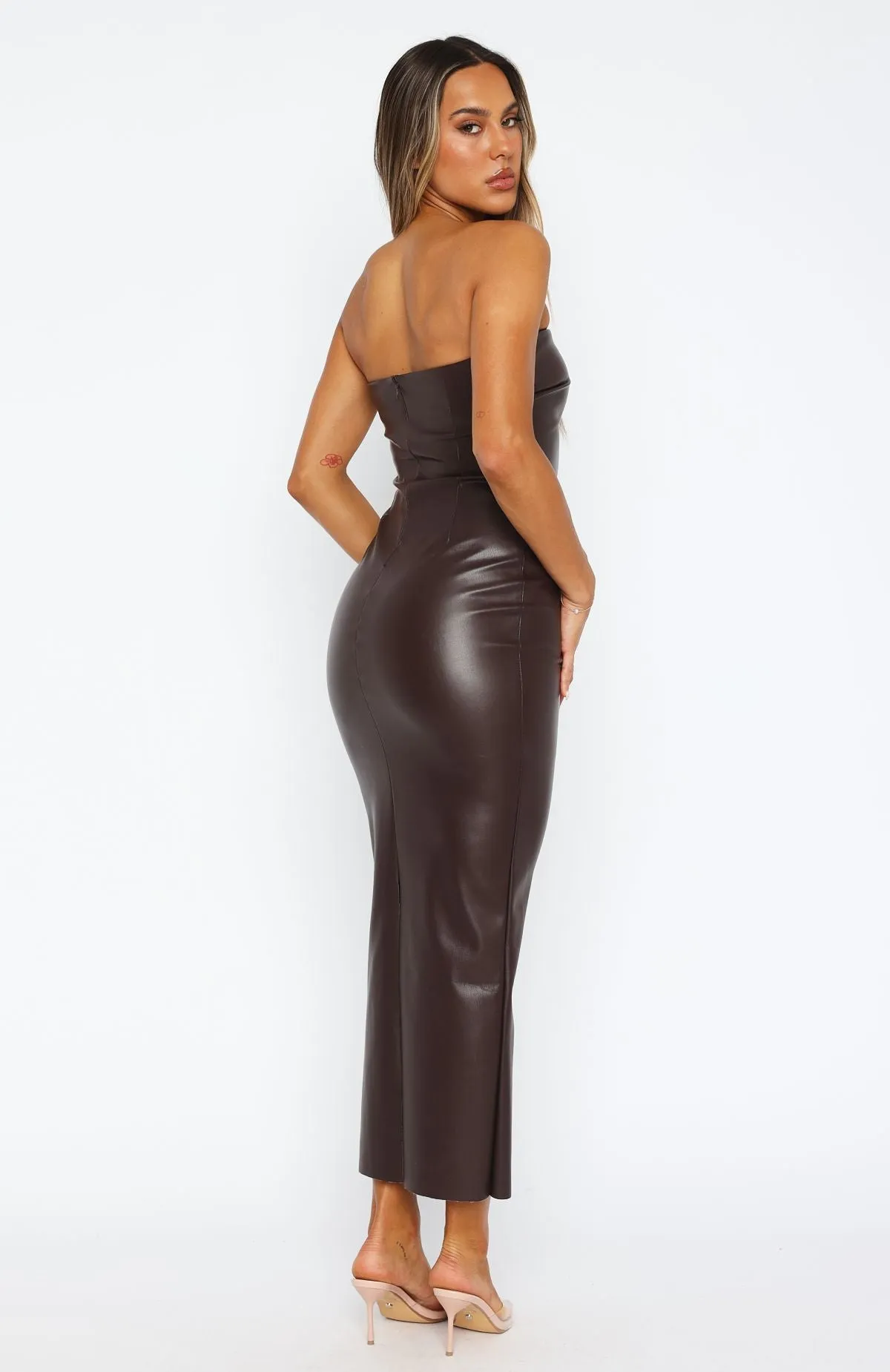 Love Is Gone PU Maxi Dress Chocolate NonSlip Grips