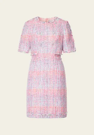 CompressionEnhanced warm fleece Pink Tweed Dress with Buttons