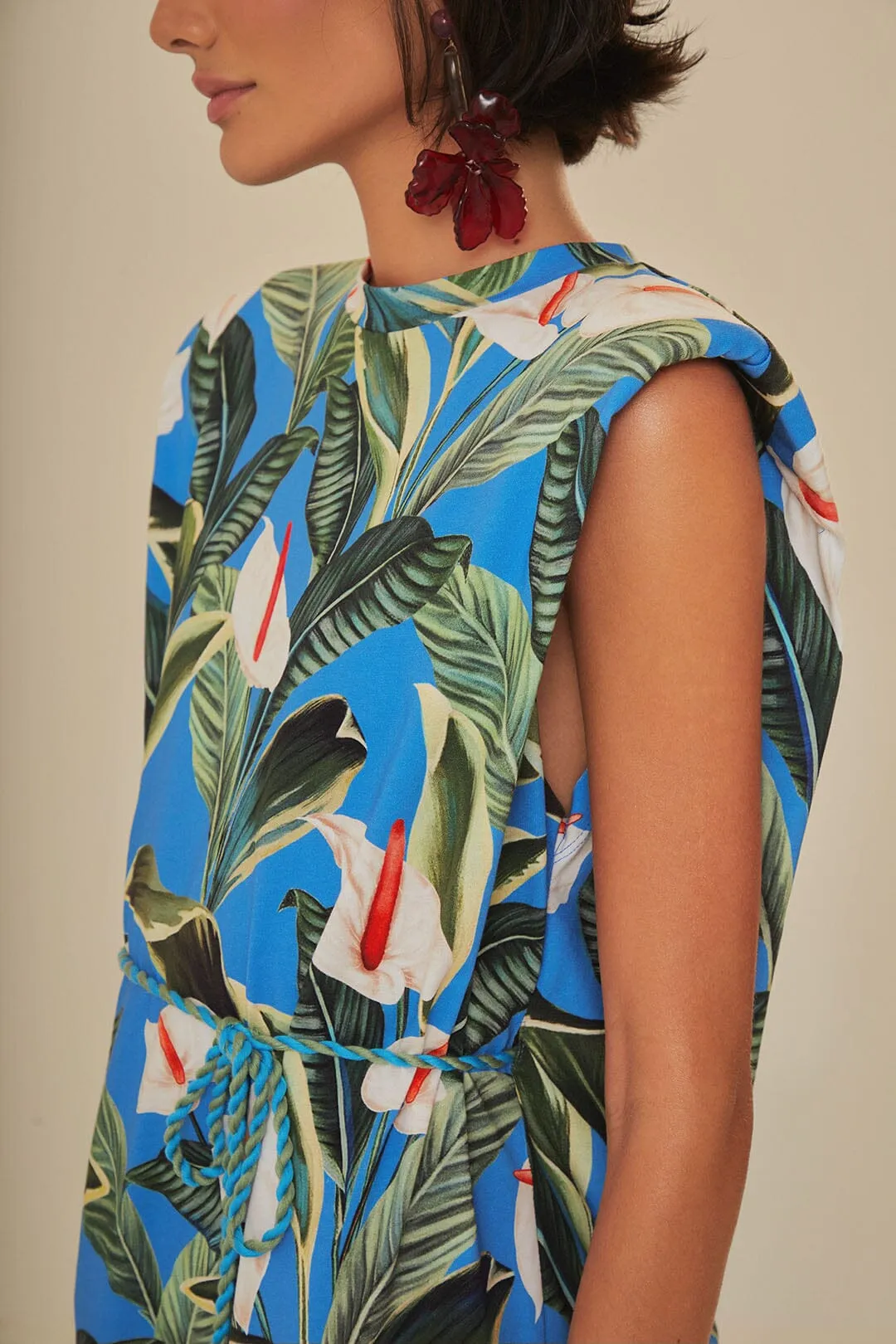 Blue Anthurium Garden Organic Cotton Mini T-Shirt Dress DurableBlend HiddenZipperClosure