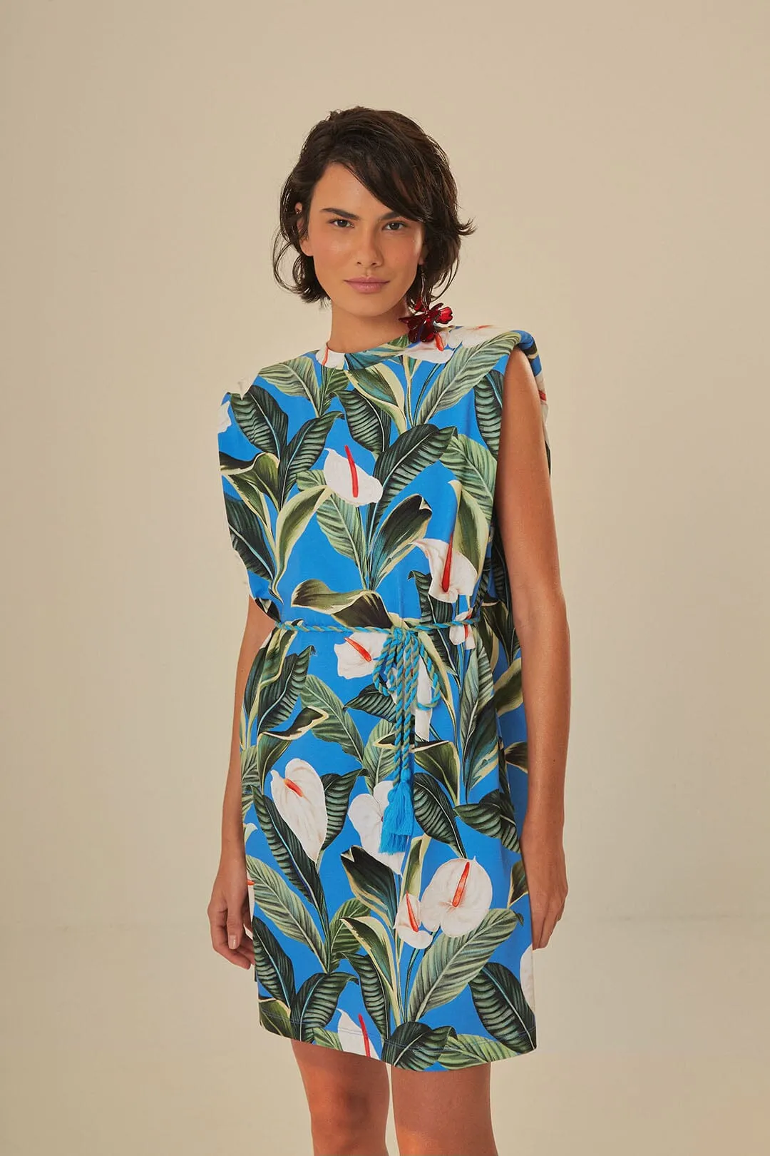 Blue Anthurium Garden Organic Cotton Mini T-Shirt Dress Swim Easy