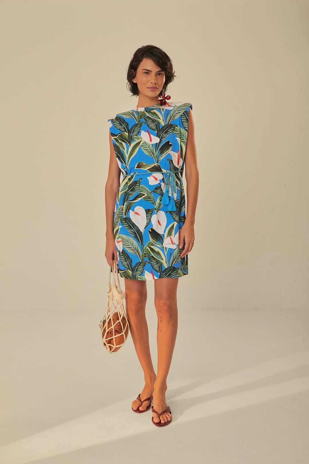 OdorResistant Coating MeshVentilation Blue Anthurium Garden Organic Cotton Mini T-Shirt Dress