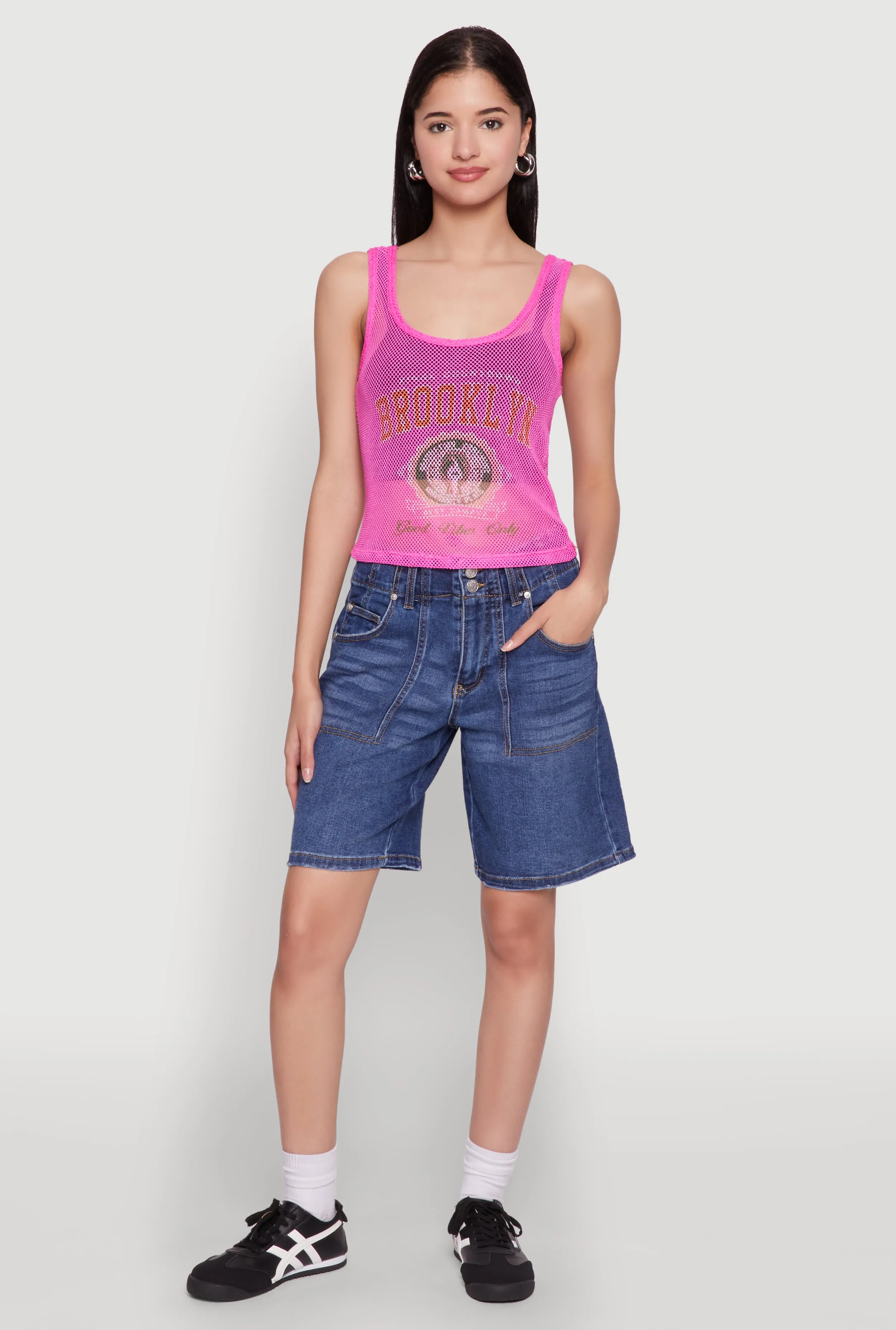 RapidCharging Compatibility Brooklyn Graphic Fishnet Tank Top